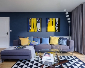 Thiết kế phòng khách màu xanh dương đem lại nhiều hiệu quả phong thủy