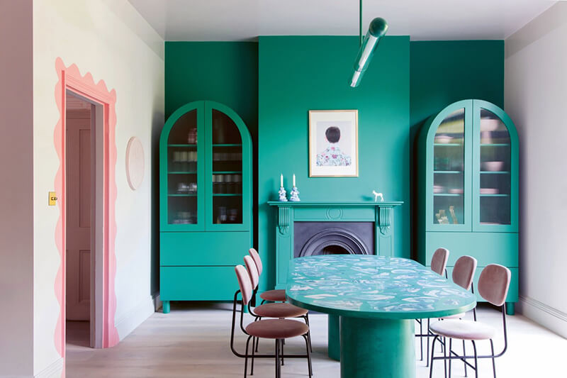 Phòng ăn màu xanh
