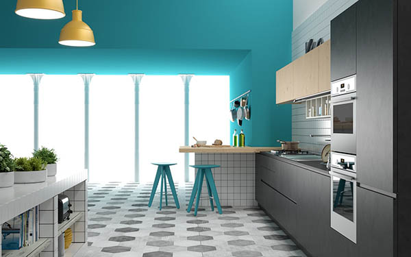 Phòng bếp màu xanh dương