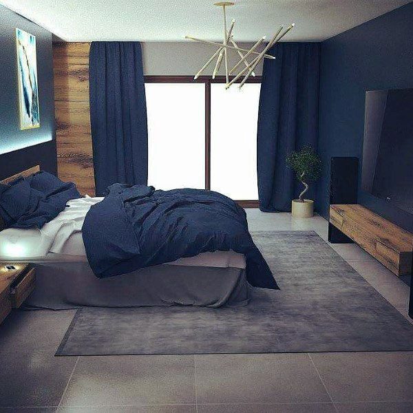 Thiết kế phòng ngủ màu xanh navy