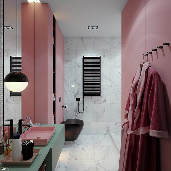 Phòng tắm màu hồng 