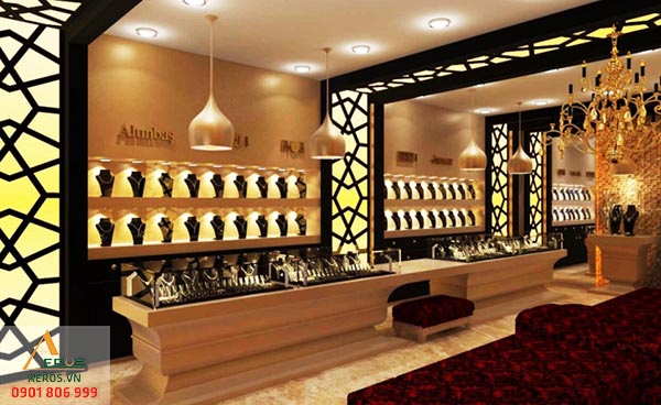 Mẫu thiết kế cửa hàng vàng bạc hiện đại và sang trọng