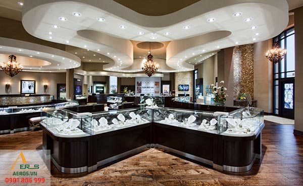 Mẫu thiết kế cửa hàng vàng bạc hiện đại và sang trọng