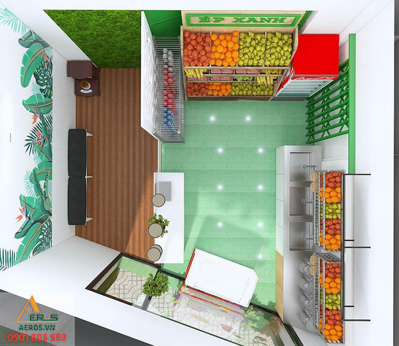 Thiết kế thi công nội thất quán sinh tố Green F, quận Tân Bình