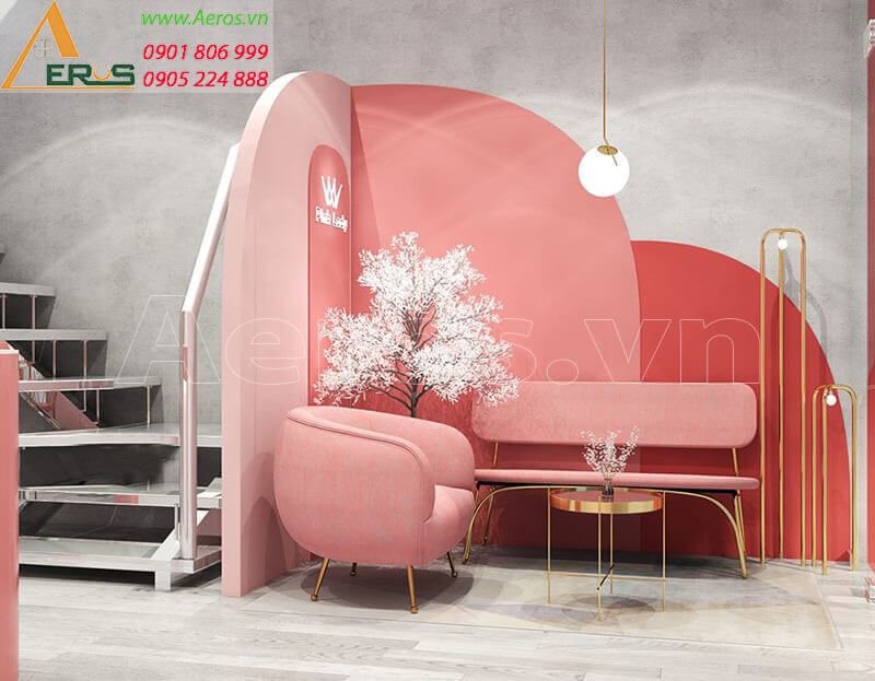 Hình ảnh thiết kế thi công tiệm nail Pink Lady