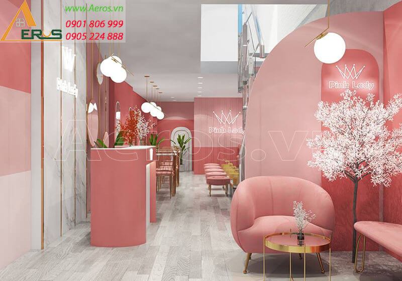 Hình ảnh thiết kế thi công tiệm nail Pink Lady