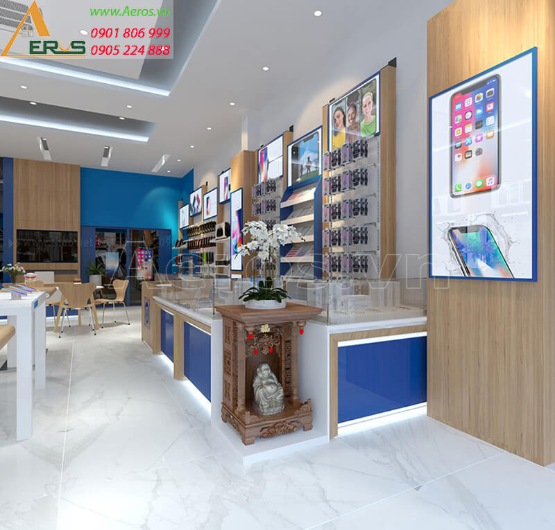 Hình ảnh thiết kế thi công shop điện thoại Thái Huy Luxury